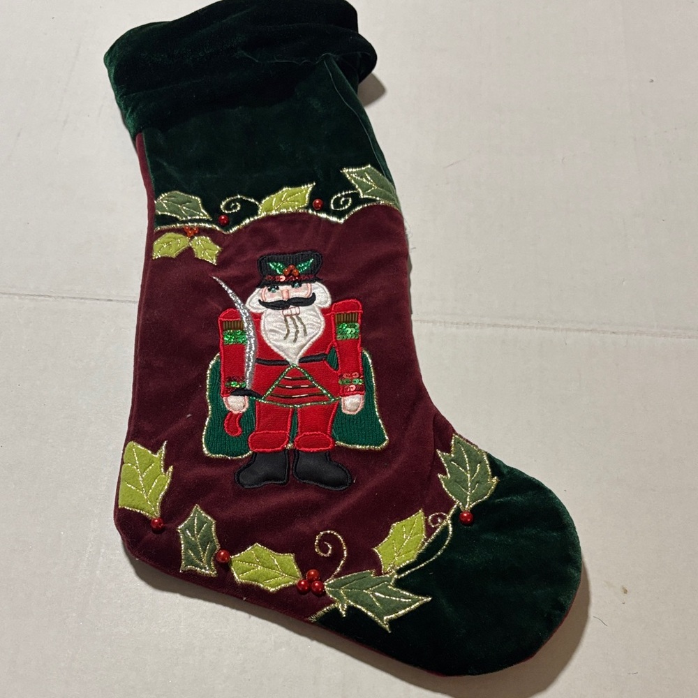Vintage Velet  Nutcracker Christmas Stocking - Green and Red